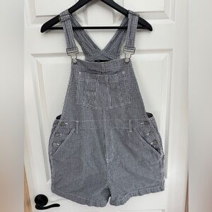 No Boundaries Navy and White Gingham Overalls